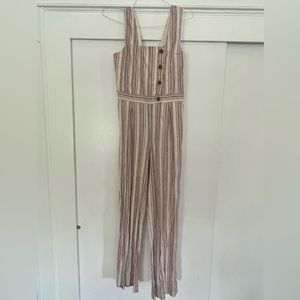 indigo rein stripe tan/ beige/ brown wide leg linen jumpsuit pants